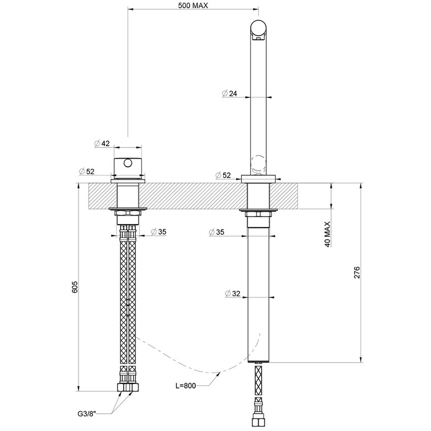 Immagine di Gessi SU&GIU' miscelatore con comando remoto e canna abbattibile, finitura finox 50107#149