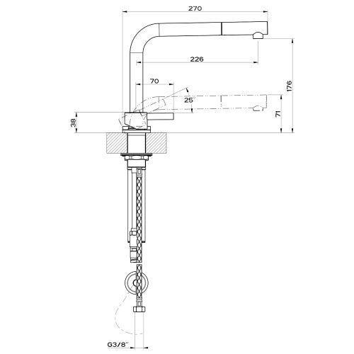 Immagine di Gessi SU&GIU' miscelatore con comando remoto, canna abbattibile e doccetta estraibile mono getto, finitura cromo 50109#031