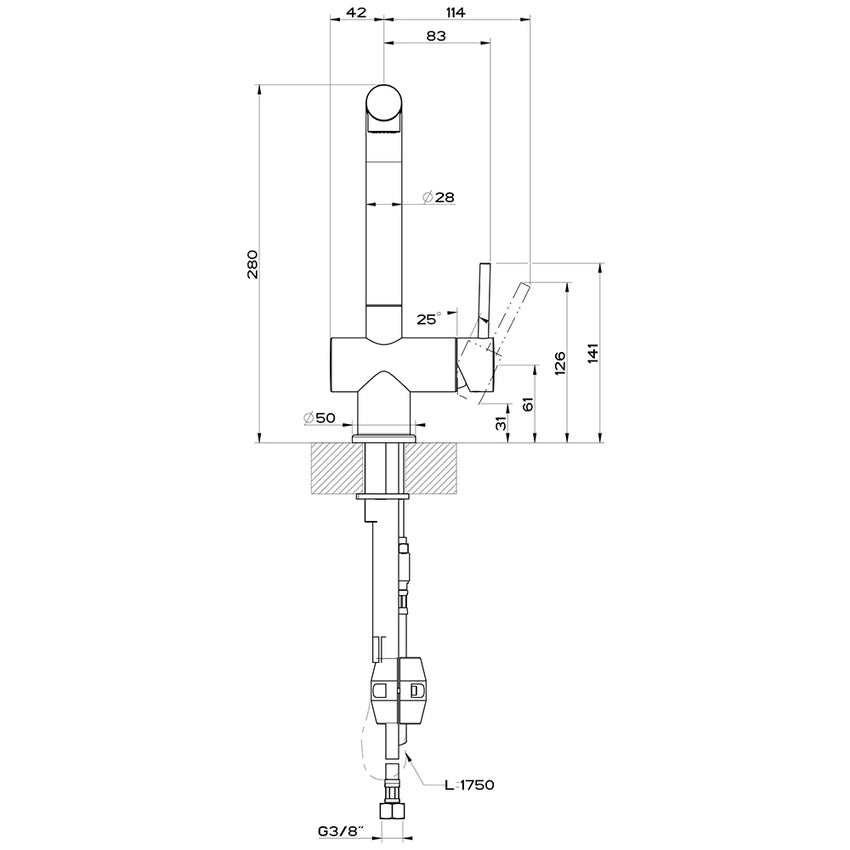 Immagine di Gessi OXYGENE miscelatore monocomando, con canna girevole e doccetta estraibile doppio getto, finitura finox 50203#149