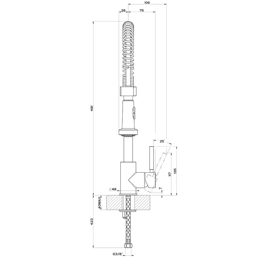 Immagine di Gessi NEUTRON miscelatore semi pro monocomando, con canna girevole e doccetta estraibile doppio getto, finitura cromo 50209#031