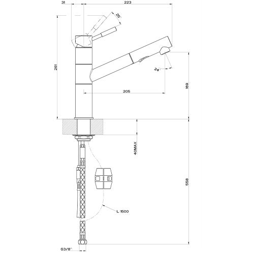 Immagine di Gessi OXYGENE miscelatore monocomando, con canna girevole e doccetta estraibile doppio getto, per lavello, finitura cromo 50303#031