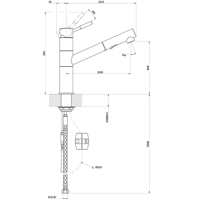Immagine di Gessi OXYGENE miscelatore monocomando, con canna girevole e doccetta estraibile doppio getto, per lavello, finitura cromo 50303#031