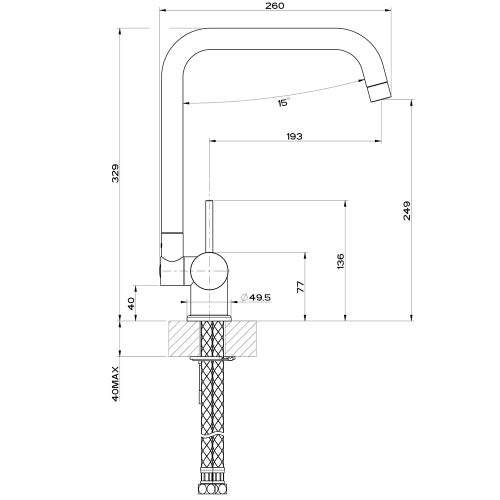 Immagine di Gessi OXYGENE miscelatore monocomando sotto finestra, con canna girevole abbattibile, finitura cromo 50311#031