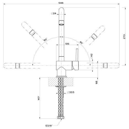 Immagine di Gessi OXYGENE miscelatore monocomando sotto finestra, con canna girevole abbattibile, finitura cromo 50311#031