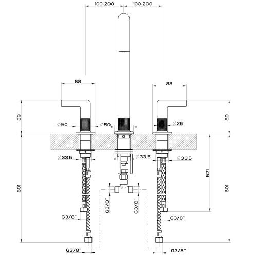 Immagine di Gessi INCISO rubinetto a 3 fori, con canna girevole, finitura copper PVD 58701#030