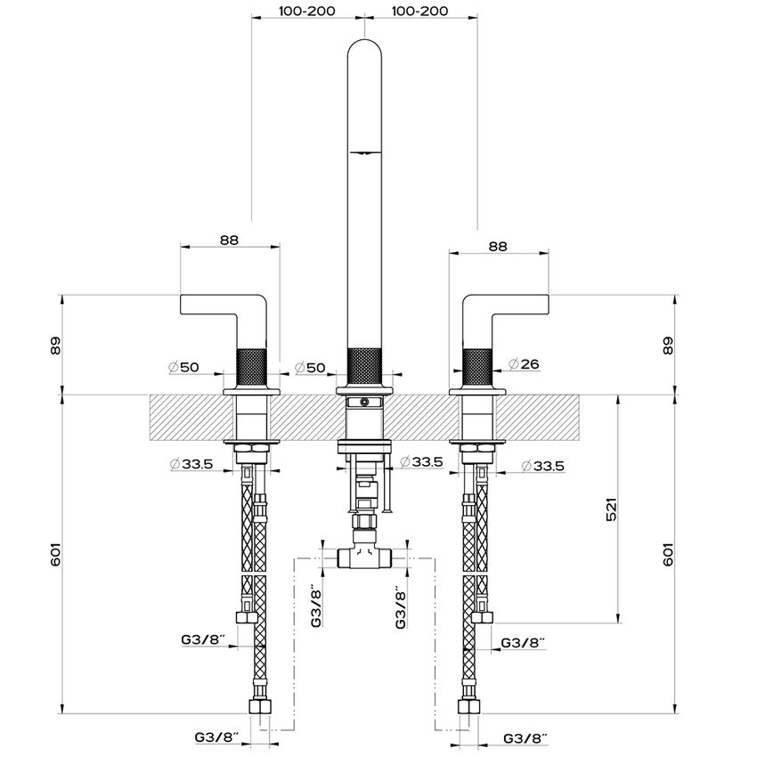 Immagine di Gessi INCISO rubinetto a 3 fori, con canna girevole, finitura copper PVD 58701#030