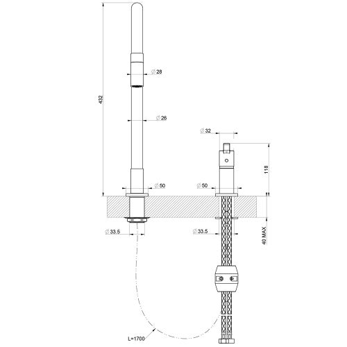 Immagine di Gessi MESH miscelatore monocomando con canna girevole, comando remoto e doccetta estraibile mono getto, finitura finox/ / nero opaco 60001#599