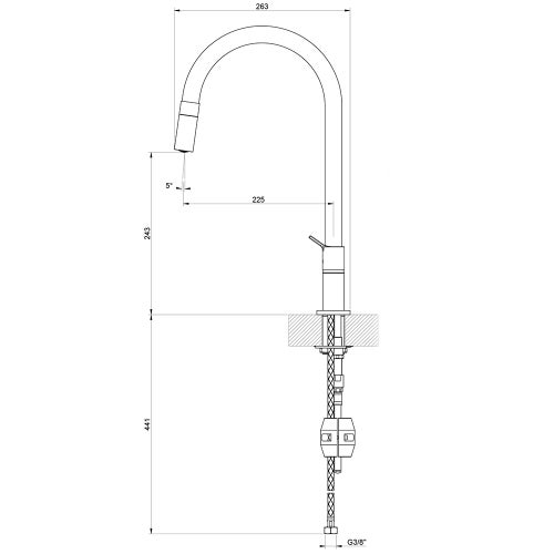 Immagine di Gessi MESH miscelatore monocomando con canna girevole, comando remoto e doccetta estraibile mono getto, finitura finox/ / nero opaco 60001#599