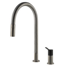 Immagine di Gessi MESH miscelatore monocomando con canna girevole, comando remoto e doccetta estraibile mono getto, finitura finox/ / nero opaco 60001#599