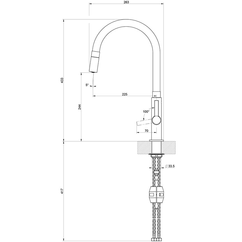 Immagine di Gessi MESH miscelatore monocomando, con canna girevole e doccetta estraibile mono getto, finitura finox / nero opaco 60003#599