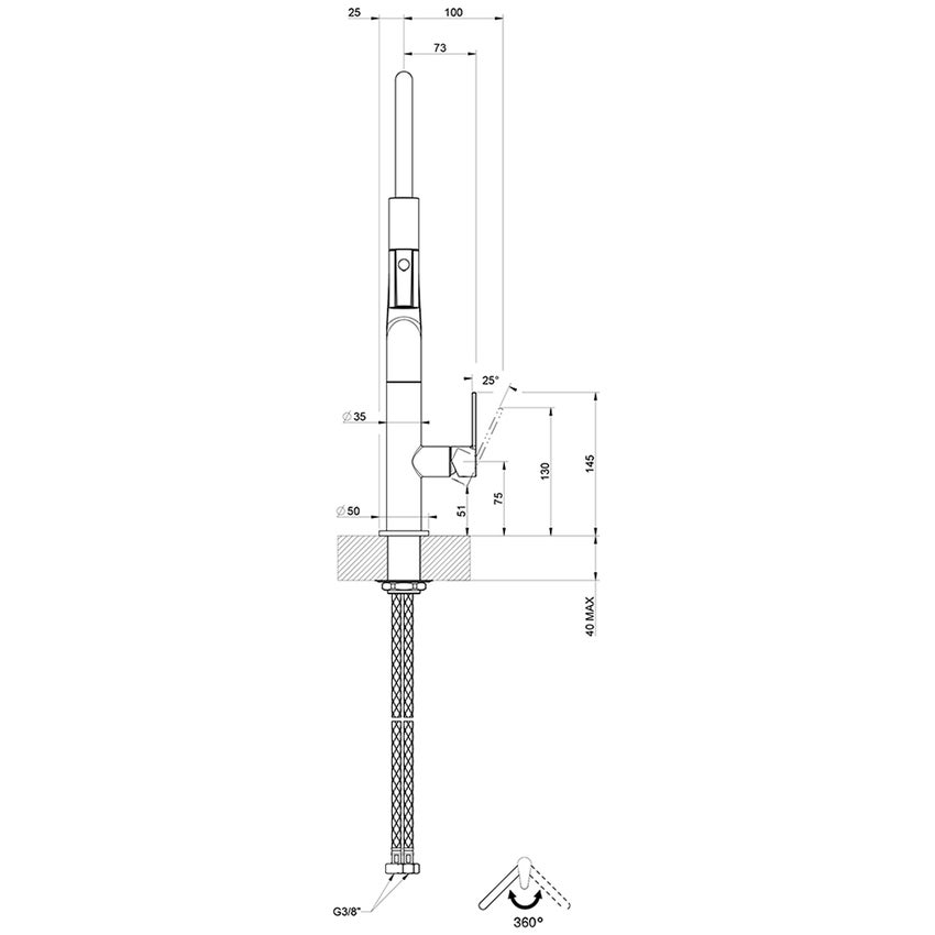 Immagine di Gessi MESH miscelatore semi pro monocomando, con canna girevole e doccetta estraibile doppio getto, finitura finox / nero opaco 60005#599