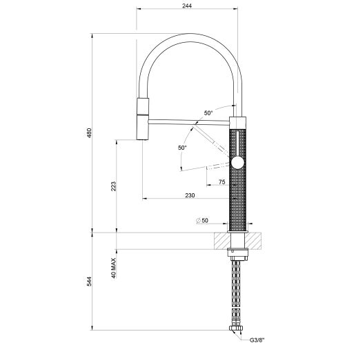 Immagine di Gessi 316 MECCANICA miscelatore semi pro monocomando, con canna girevole e doccetta estraibile mono getto, finitura warm bronze brushed PVD 60012#726