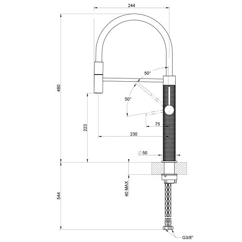 Immagine di Gessi 316 CESELLO miscelatore semi pro monocomando, con canna girevole e doccetta estraibile mono getto, finitura copper brushed PVD 60014#708
