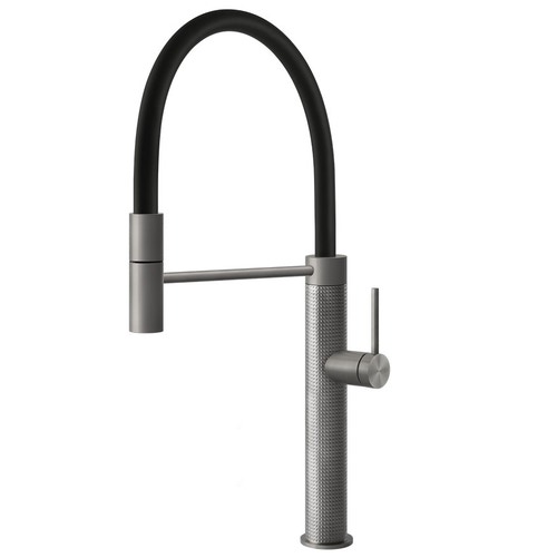 Immagine di Gessi 316 CESELLO miscelatore semi pro monocomando, con canna girevole e doccetta estraibile mono getto, finitura steel brushed 60014#239