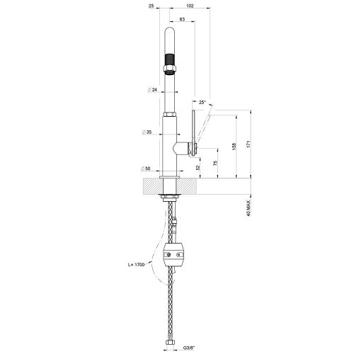 Immagine di Gessi OFFICINE miscelatore monocomando, con canna girevole e doccetta estraibile, finitura finox 60053#149