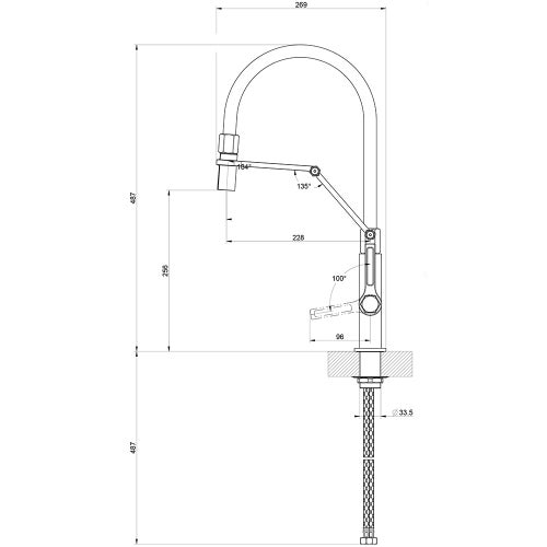 Immagine di Gessi OFFICINE miscelatore semi pro monocomando, con canna girevole e doccetta estraibile doppio getto, finitura finox 60055#149