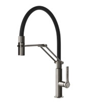 Immagine di Gessi OFFICINE miscelatore semi pro monocomando, con canna girevole e doccetta estraibile doppio getto, finitura finox / nero opaco 60055#599