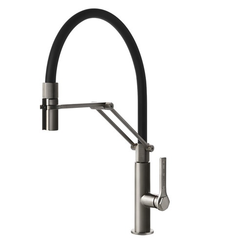 Immagine di Gessi OFFICINE miscelatore semi pro monocomando, con canna girevole e doccetta estraibile doppio getto, finitura cromo 60055#031