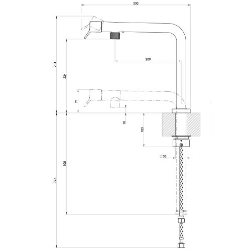 Immagine di Gessi SU&GIU' miscelatore con canna abbattibile, finitura black metal brushed PVD 60071#707