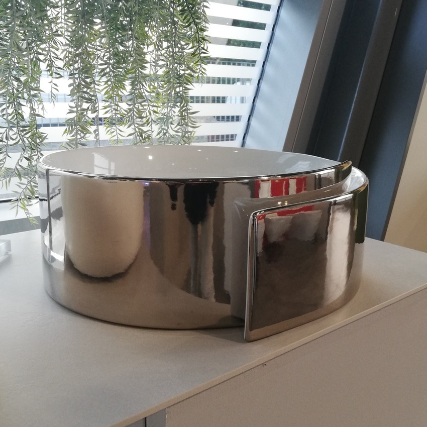 Immagine di Flaminia ROLL 44 lavabo 44 cm da appoggio, senza troppopieno, interno colore bianco finitura lucido, esterno finitura platino RL44LPLA