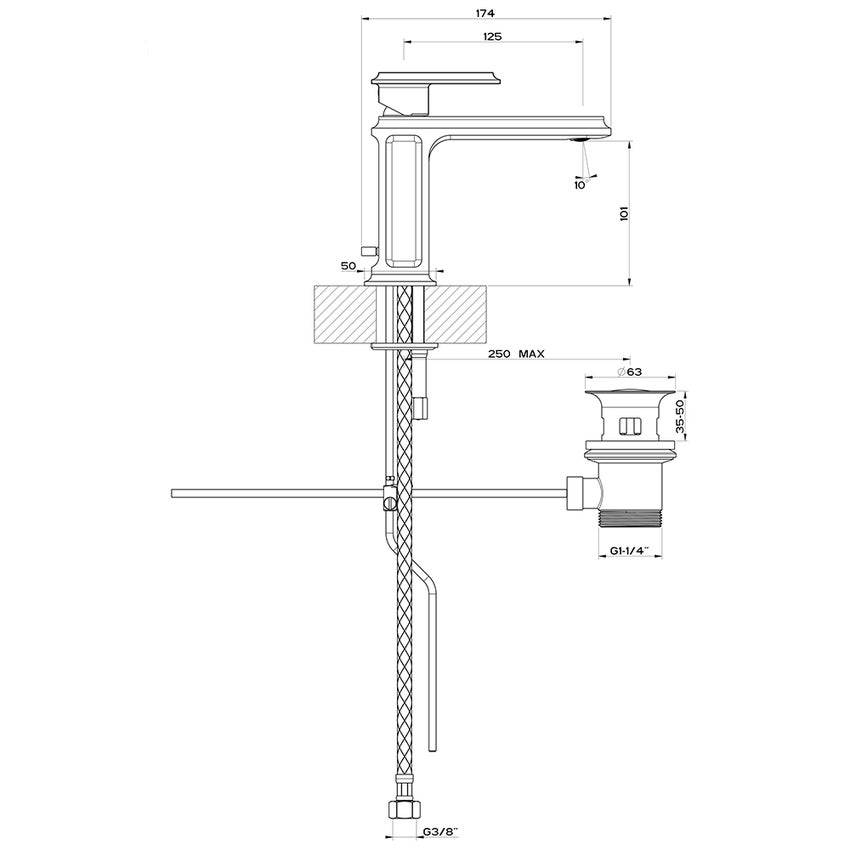 Immagine di Gessi ELEGANZA miscelatore lavabo, con scarico e flessibili di collegamento, finitura cromo 46001#031