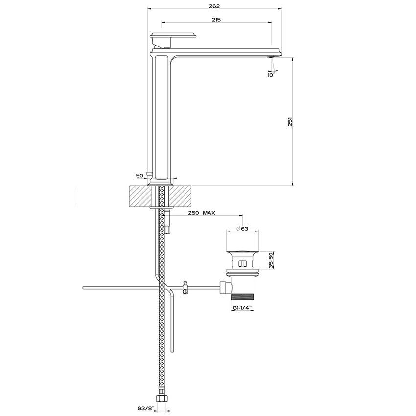 Immagine di Gessi ELEGANZA miscelatore lavabo H.30 cm, con scarico e flessibili di collegamento, finitura black metal PVD  46003#706