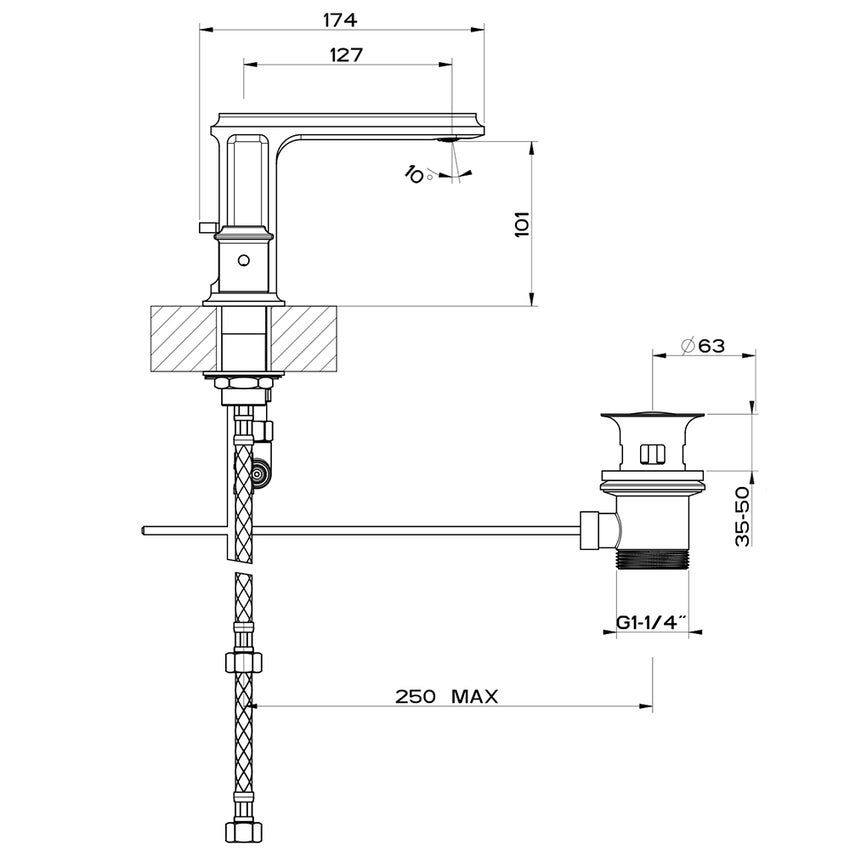 Immagine di Gessi ELEGANZA gruppo lavabo 3 fori, con scarico e flessibili di collegamento, finitura gold brushed CCP 46012#087