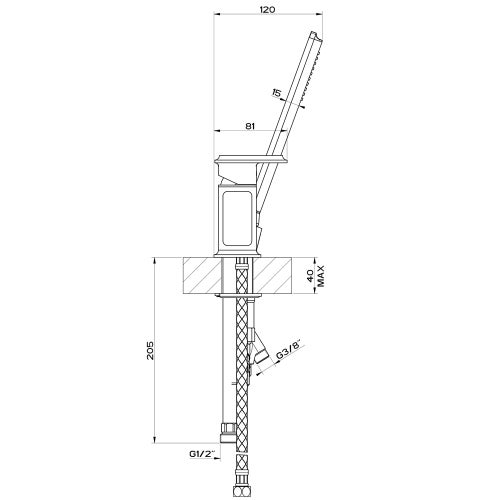 Immagine di Gessi ELEGANZA gruppo bordo vasca 3 fori, con deviatore, flessibile 150 cm e doccetta anticalcare, finitura gold brushed CCP  46043#087