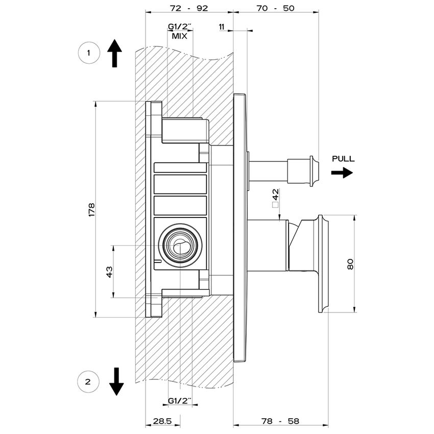 Immagine di Gessi ELEGANZA miscelatore doccia, a parete, 2 uscite, con deviatore automatico bagno/doccia, senza corpo incasso, finitura gold CCP 46079#080