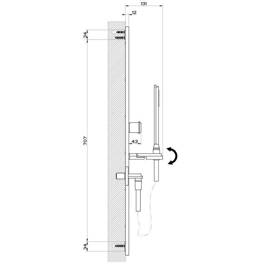 Immagine di Gessi ELEGANZA asta saliscendi con presa acqua, doccetta anticalcare e flessibile 150 cm, finitura copper PVD 46144#030