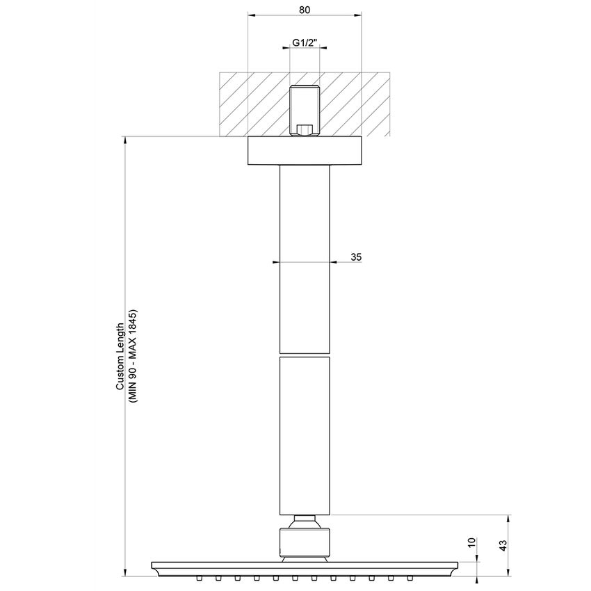 Gessi 46150#149 ELEGANZA soffione anticalcare doccia, a soffitto, braccio  altezza personalizzabile, finitura finox