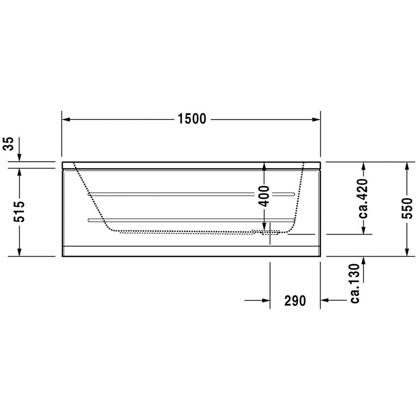 Immagine di Duravit D-CODE vasca rettangolare L.150 cm, da incasso, con uno schienale inclinato, scarico nella zona piedi, colore bianco 700095000000000