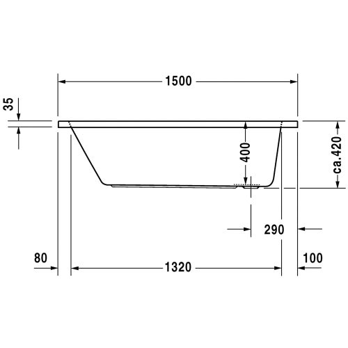 Immagine di Duravit D-CODE vasca rettangolare L.150 cm, da incasso, con uno schienale inclinato, scarico nella zona piedi, colore bianco 700095000000000