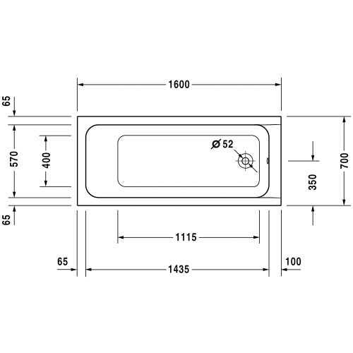 Immagine di Duravit D-CODE vasca rettangolare L.160 cm, da incasso, con uno schienale inclinato, scarico nella zona piedi, colore bianco 700096000000000