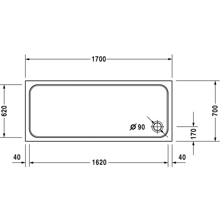 Immagine di Duravit D-CODE piatto doccia di forma rettangolare, L.170 P.70 cm, colore bianco 720096000000000