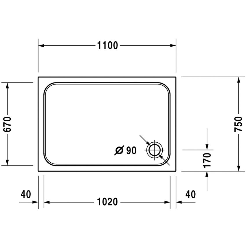 Immagine di Duravit D-CODE piatto doccia di forma rettangolare, L.110 P.75 cm, colore bianco 720097000000000