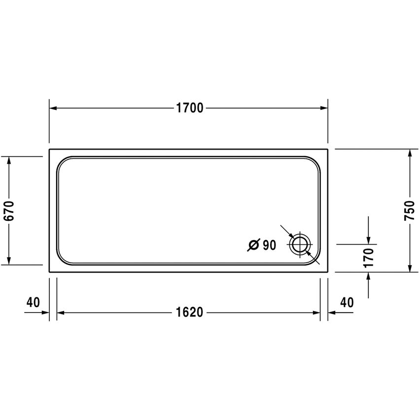 Immagine di Duravit D-CODE piatto doccia di forma rettangolare, L.170 P.75 cm, colore bianco 720100000000000