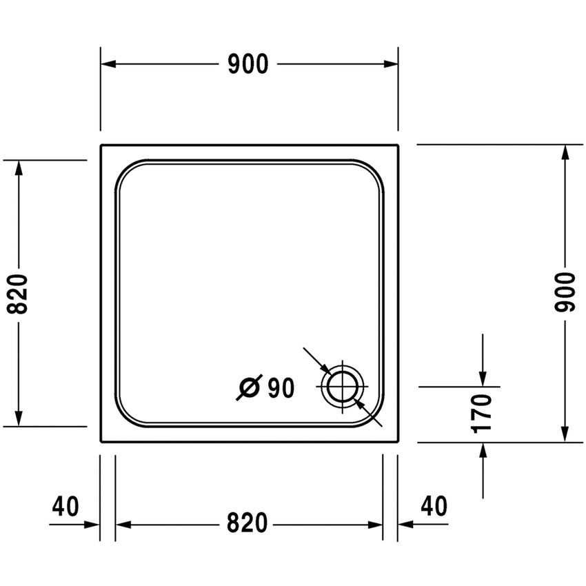 Immagine di Duravit D-CODE piatto doccia quadrato 90 cm, colore bianco 720102000000000
