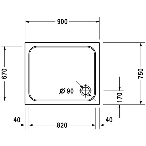 Immagine di Duravit D-CODE piatto doccia di forma rettangolare, L.90 P.75 cm, colore bianco 720104000000000