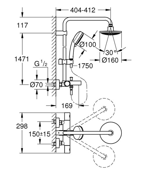 Immagine di Grohe Tempesta Cosmopolitan 160 Sistema doccia con miscelatore termostatico finitura cromo 26223000