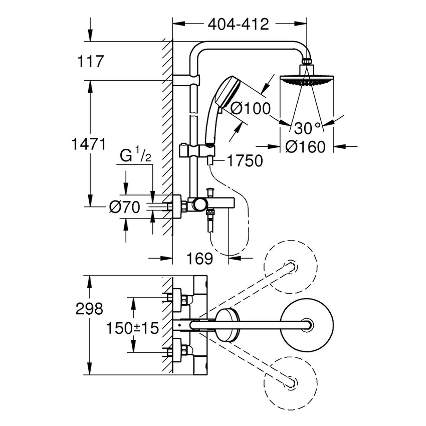 Immagine di Grohe Tempesta Cosmopolitan 160 Sistema doccia con miscelatore termostatico finitura cromo 26223000