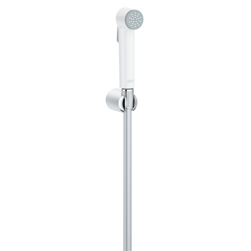 Immagine di Grohe TEMPESTA-F idroscopino 30 con supporto manopola doccia e flessibile Silverflex Long-Life 125 cm, finitura cromo e bianco 27812IL1