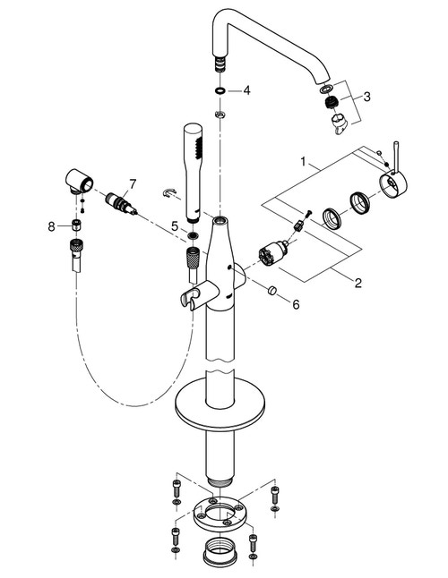 Immagine di Grohe Essence Rubinetto per vasca con installazione a pavimento con manopola doccia GROHE Euphoria Cosmopolitan Stick, raggio di rotazione regolabile di 0°/150°/360°, AquaGuide finitura cromo 23491001