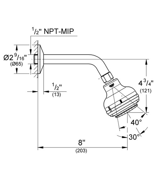 Immagine di Grohe Relexa Braccio doccia sporgenza 203 mm finitura cromo 27412000