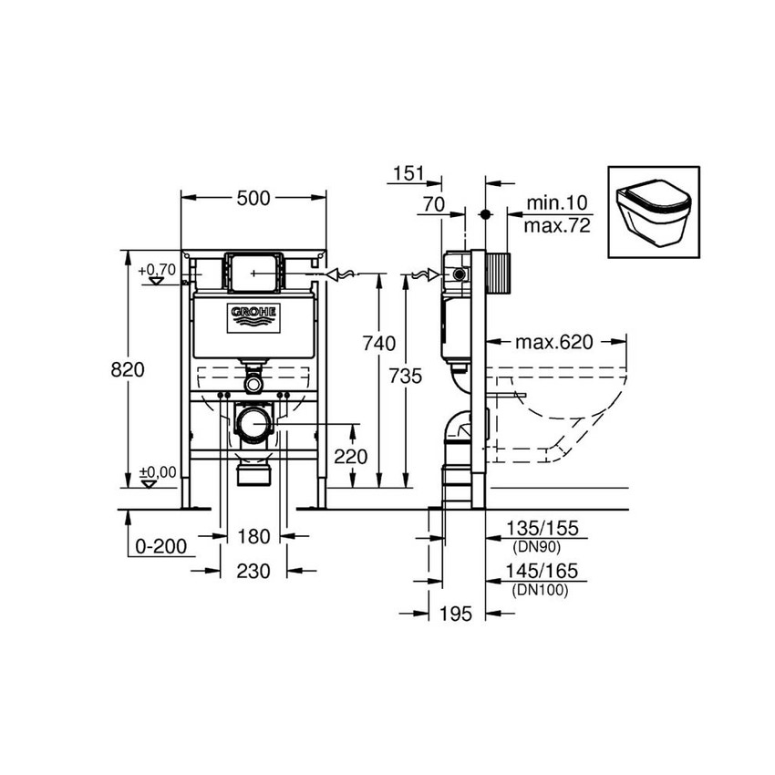 Immagine di Grohe RAPID SL Sistema di installazione per vaso sospeso, 0,82 m, piedistallo con capacità di carico elevato 38587000