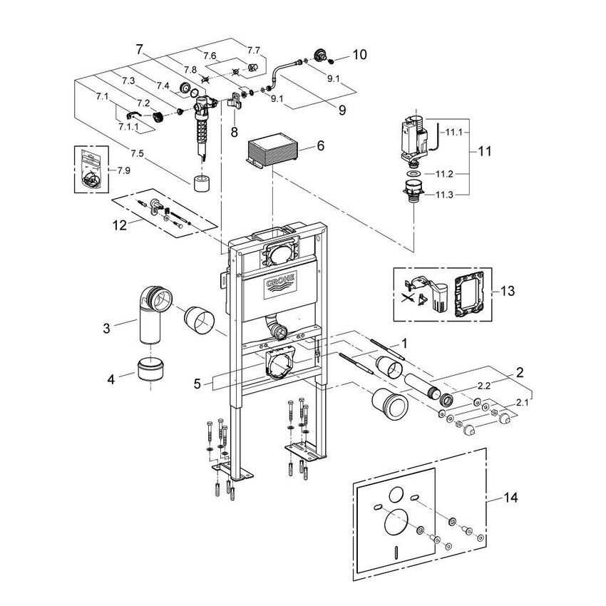 Immagine di Grohe RAPID SL Sistema di installazione per vaso sospeso, 0,82 m, piedistallo con capacità di carico elevato 38587000