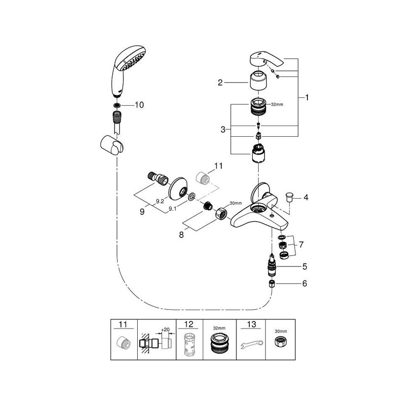 Immagine di Grohe Eurosmart new rubinetto per vasca  con set doccia GROHE Tempesta 100 33302002