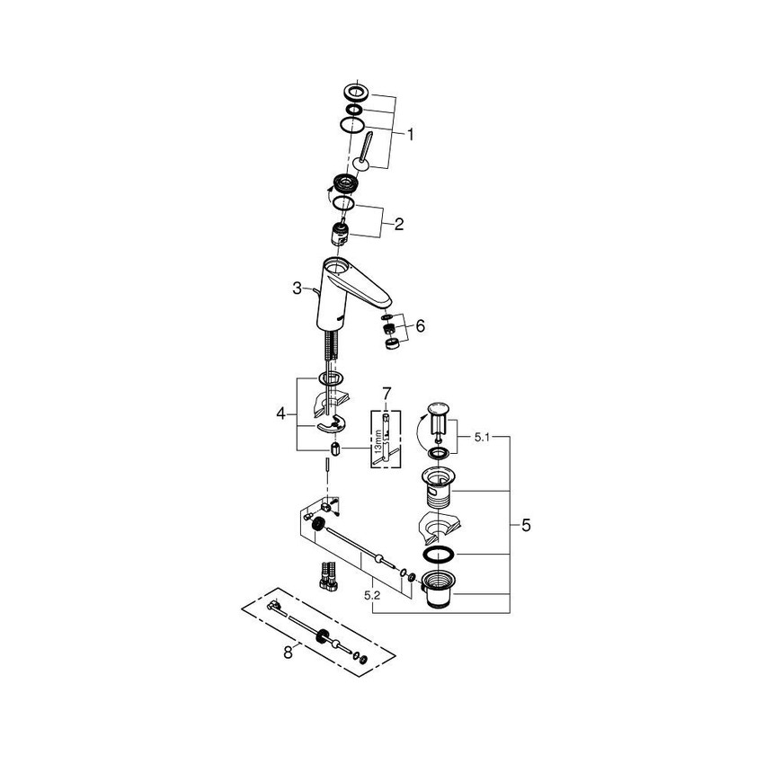 Immagine di Grohe Rubinetto da bagno GROHE Eurodisc Joy, scarico a saltarello, bocca medio-alta, GROHE EcoJoy®, GROHE StarLight® finitura cromo 23427000