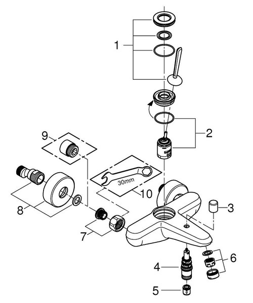 Immagine di Grohe Rubinetto per vasca GROHE Eurodisc Joy con deviatore: vasca/doccia, cromo 23431000