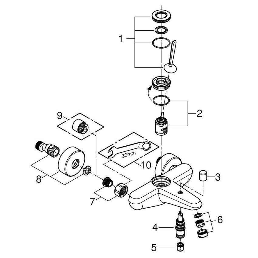 Immagine di Grohe Rubinetto per vasca GROHE Eurodisc Joy con deviatore: vasca/doccia, cromo 23431000